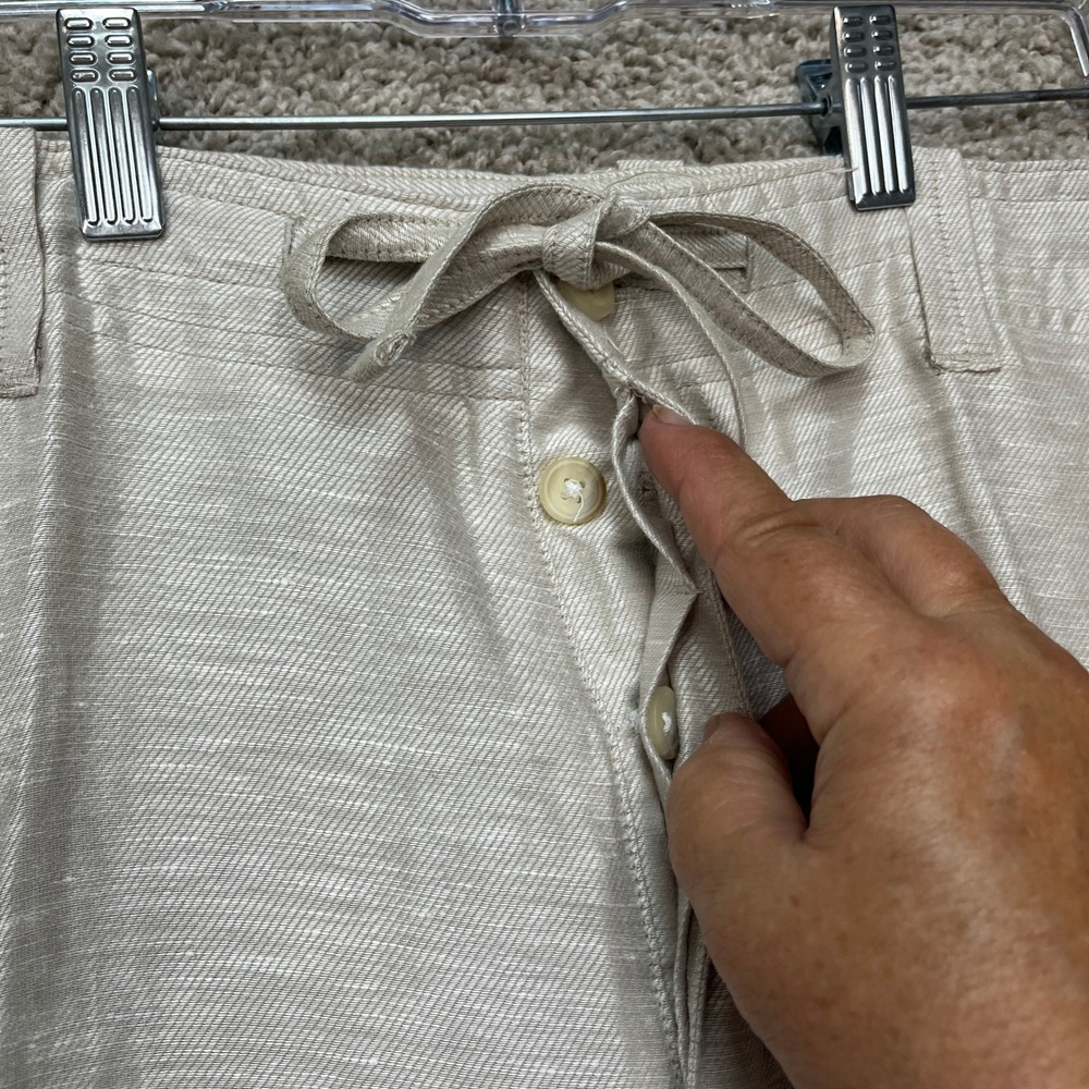 Perry Ellis Linen Blend Pants Mens 38x32 Beige Straight Leg Drawstring Twill EUC - Picture 11 of 16